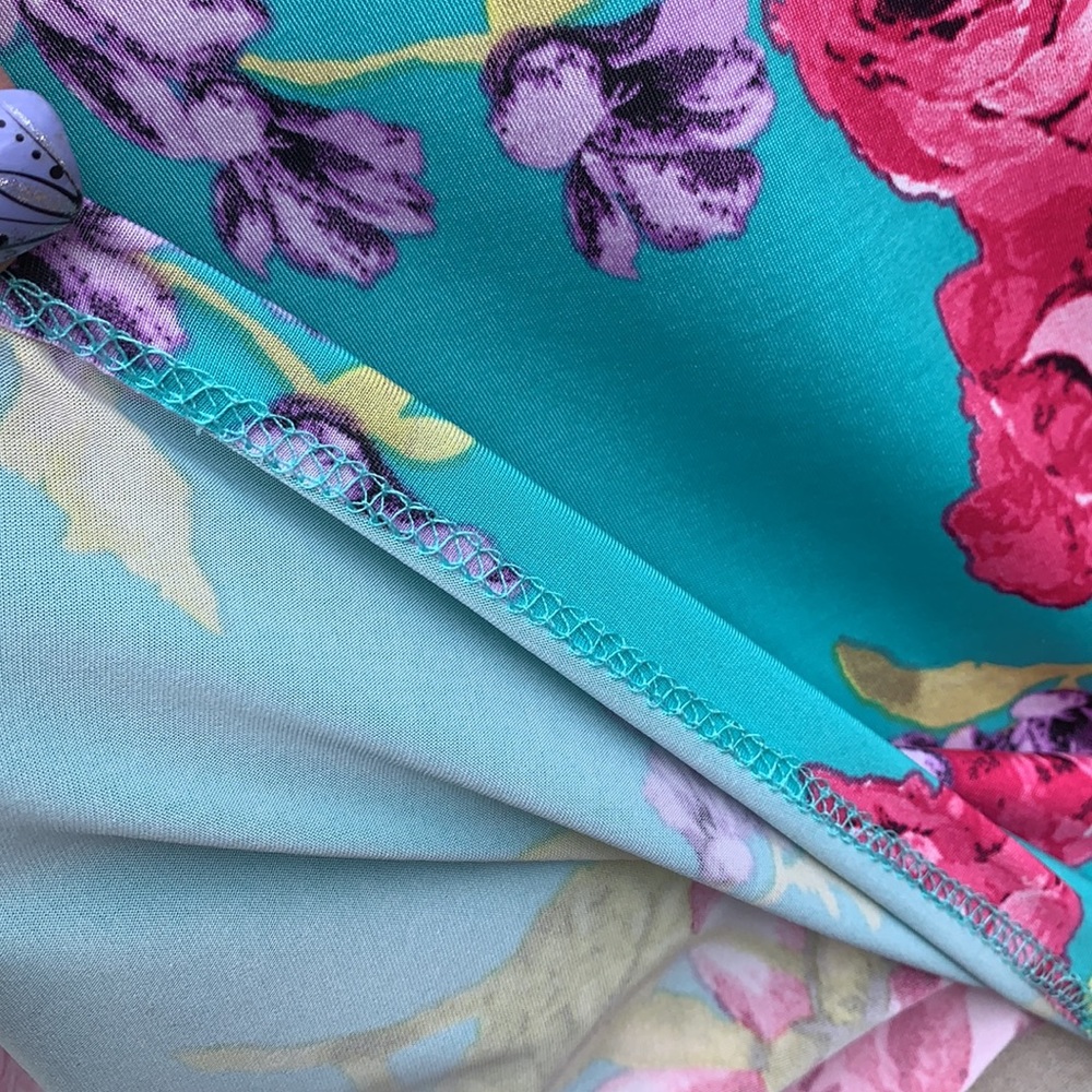 PS Kate Teal Blue Cold Shoulder Floral Ladder Cut-out Short Sleeve Top NEW - Picture 8 of 11